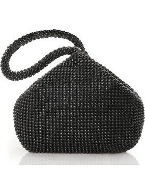 👜 Women's Black Beaded Triangle Evening Clutch Wristlet Purses Wedding Bag